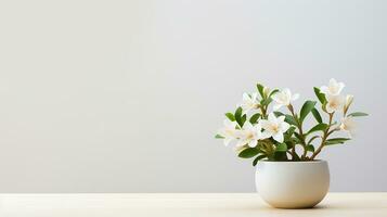 Photo of Jasmine flower in pot isolated on white background. Generative AI