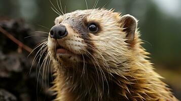 Close-up photo of a Tasmanian Devil looking any direction on jungle. Generative AI