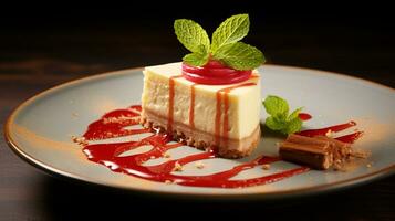 Photo of Guava Cheesecake as a dish in a high-end restaurant. Generative AI