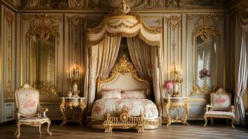 foto de el dormitorio de el palacio de versalles, Francia. generativo ai