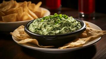 Photo of Spinach and Artichoke Dip as a dish in a high-end restaurant. Generative AI
