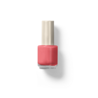 Pink nail polish bottle lying on black background with refection. png