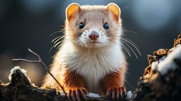 Close-up photo of a Weasel looking any direction. Generative AI