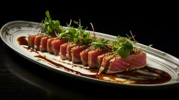 Photo of Tuna Tataki as a dish in a high-end restaurant. Generative AI