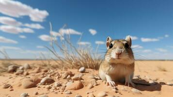 Photo of a Desert Kangaroo Rat in a Desert with blue sky. Generative AI