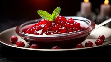 Photo of Cranberry Sauce as a dish in a high-end restaurant. Generative AI