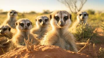 foto de un manada de suricata descansando en un abierto zona en el sabana. generativo ai