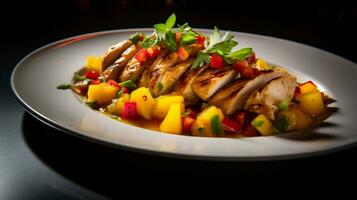 Photo of Mango Salsa Chicken as a dish in a high-end restaurant. Generative AI