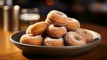 foto de sidra rosquillas como un plato en un gama alta restaurante. generativo ai