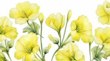 Seamless pattern of Evening Primrose flower in watercolor style isolated on white background. Evening Primrose flower texture background. Generative AI photo