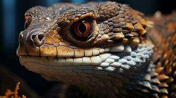 de cerca foto de un traqueteo serpiente mirando en su hábitat. generativo ai