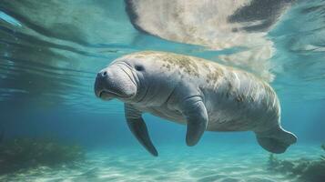 Photo of a Manatee under Blue Sky. Generative AI