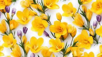 Freesia flower patterned background. Flower texture background. Generative AI photo