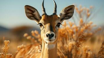 Close-up photo of a Gazelle looking any direction on jungle. Generative AI