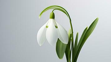 Photo of beautiful Snowdrop flower isolated on white background. Generative AI