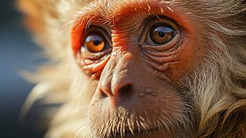 de cerca foto de un uakari mono mirando ninguna dirección. generativo ai