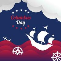 columbus day background paper cut design, with icons of ships, clouds and waves. vector for banner, greeting card, poster, web, social media.