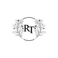 Floral letter R and T logo Icon, Luxury alphabet font initial design isolated vector