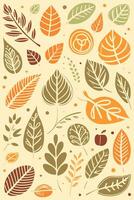 Abstract Autumn Hand-drawn Foliages Texture Pattern Doodle Vector Illustration