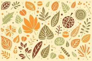 Abstract Autumn Hand-drawn Foliages Texture Pattern Doodle Vector Illustration