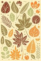 Abstract Autumn Hand Drawn Foliages Texture Pattern Doodle Vector Illustration