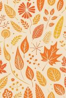 Abstract Autumn Hand-drawn Foliages Texture Pattern Doodle Vector Illustration