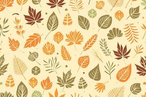 Abstract Autumn Hand-drawn Foliages Texture Pattern Doodle Vector Illustration