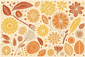 Abstract Autumn Hand Drawn Foliages Texture Pattern Doodle Vector Illustration