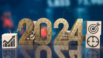 The 2024 Number and icon Business on wood cube 3d rendering photo