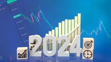 The 2024 Number and icon Business on wood cube 3d rendering photo