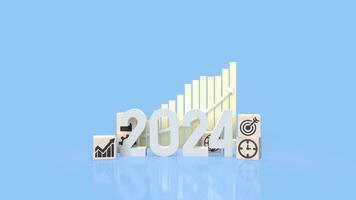 The 2024 Number and icon Business on wood cube 3d rendering photo