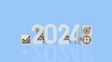 The 2024 Number and icon Business on wood cube 3d rendering photo