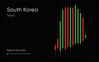 The South Korea map is shown in a chart with bars and lines. Japanese candlestick chart Series vector