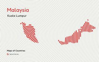 Creative map of Malaysia. Political map. Kuala Lumpur. Capital. World Countries vector maps series. Spiral fingerprint series black