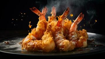 foto de gamba tempura como un plato en un gama alta restaurante. generativo ai