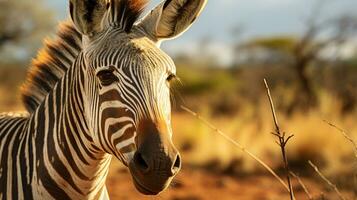 Close-up photo of a Zonkey looking any direction. Generative AI