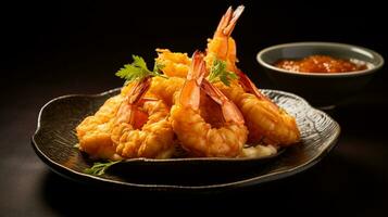 Photo of Prawn Tempura as a dish in a high-end restaurant. Generative AI