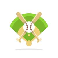 Baseball field icon. Flat illustration of baseball field with ball and bat vector icon