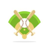 Baseball field icon. Flat illustration of baseball field with ball and bat vector icon