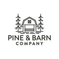 Wooden Barn Farm Minimalist Line Art Vintage Retro Logo design vector