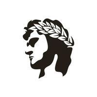 Ancient Greek Figure Philosopher Laurel Wreath Silhouette Logo Design vector