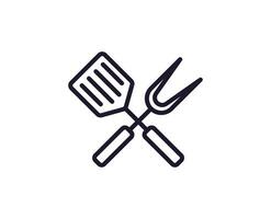 Fork and spatula concept. Modern outline high quality illustration for banners, flyers and web sites. Editable stroke in trendy flat style. Line icon of fork and spatula vector