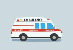 Simple cartoon ambulance illustration flat vector. Hand drawn specialty vehicles icon. Transportation element in kid drawing style. Emergency. vector