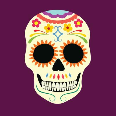 Sugar Skull flat vector in cartoon style. Day of the Dead concept. Dia De Los Muertos. Mexican traditional culture.