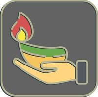 Icon fire lamp on hand. Diwali celebration elements. Icons in embossed style. Good for prints, posters, logo, decoration, infographics, etc. vector