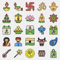 Icon set of diwali. Diwali celebration elements. Icons in filled line style. Good for prints, posters, logo, decoration, infographics, etc. vector