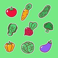 Set of vegetable vectors illustration with a cute design on green background suitable for graphic elements or sticker
