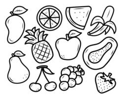 Set of fruit doodles with black and white color. Hand-drawn fruits elements vector