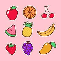 Set of fruits vector illustration with a cute design on pink background. Fruits element vectors