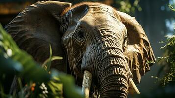 Close-up photo of a Elephant looking any direction on jungle. Generative AI